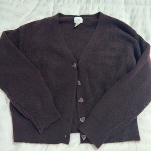 H&M Plum V-Neck Heart Button Cardigan